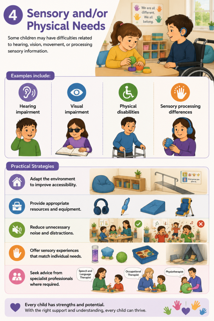 Sensory and physical needs in SEND in Early Years including movement, physical difficulties and sensory processing.